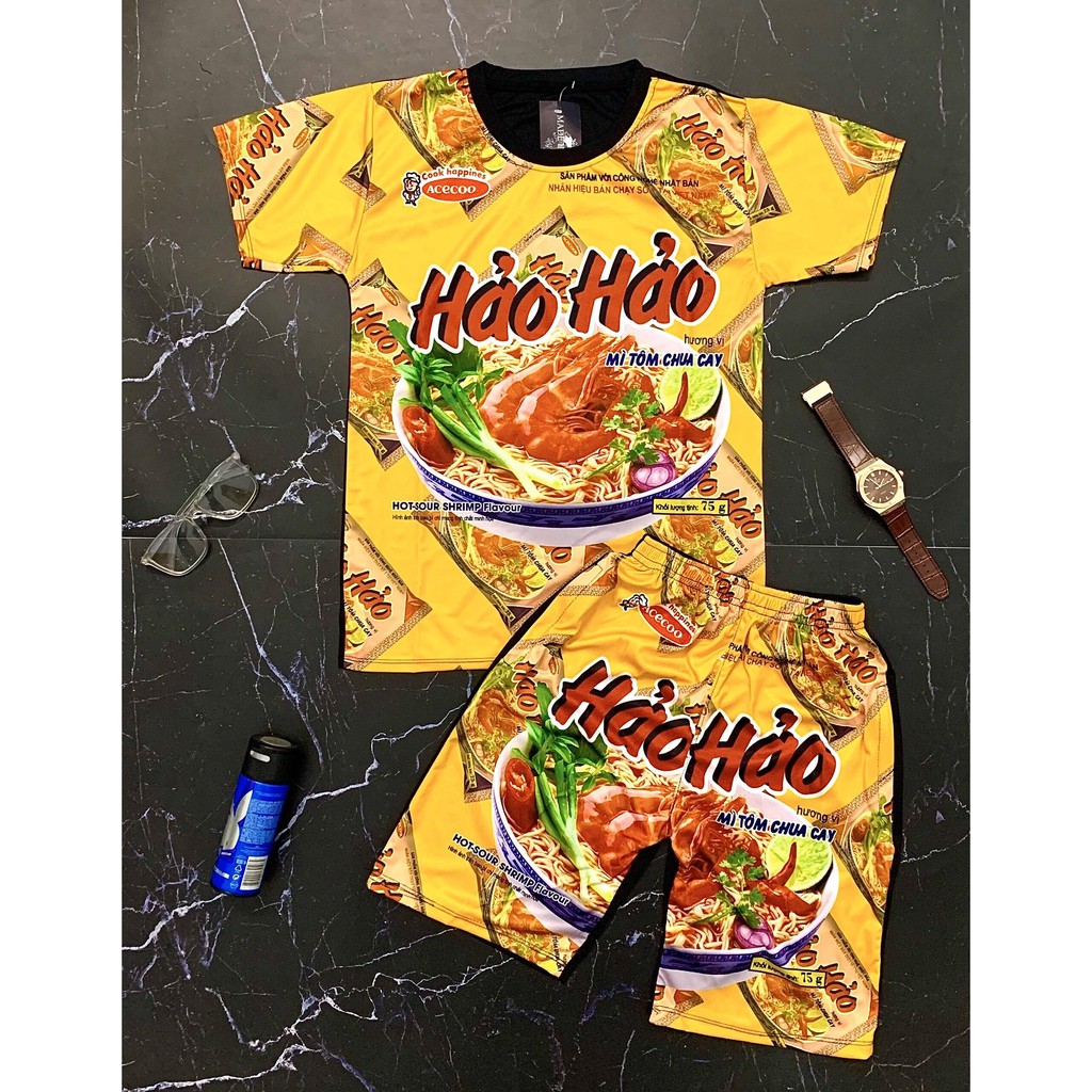 Bộ hè nam mì tôm hảo hảo vàng, chất liệu cao cấp, bền bỉ, cam kết hàng đúng mô tả, chất lượng đảm bảo