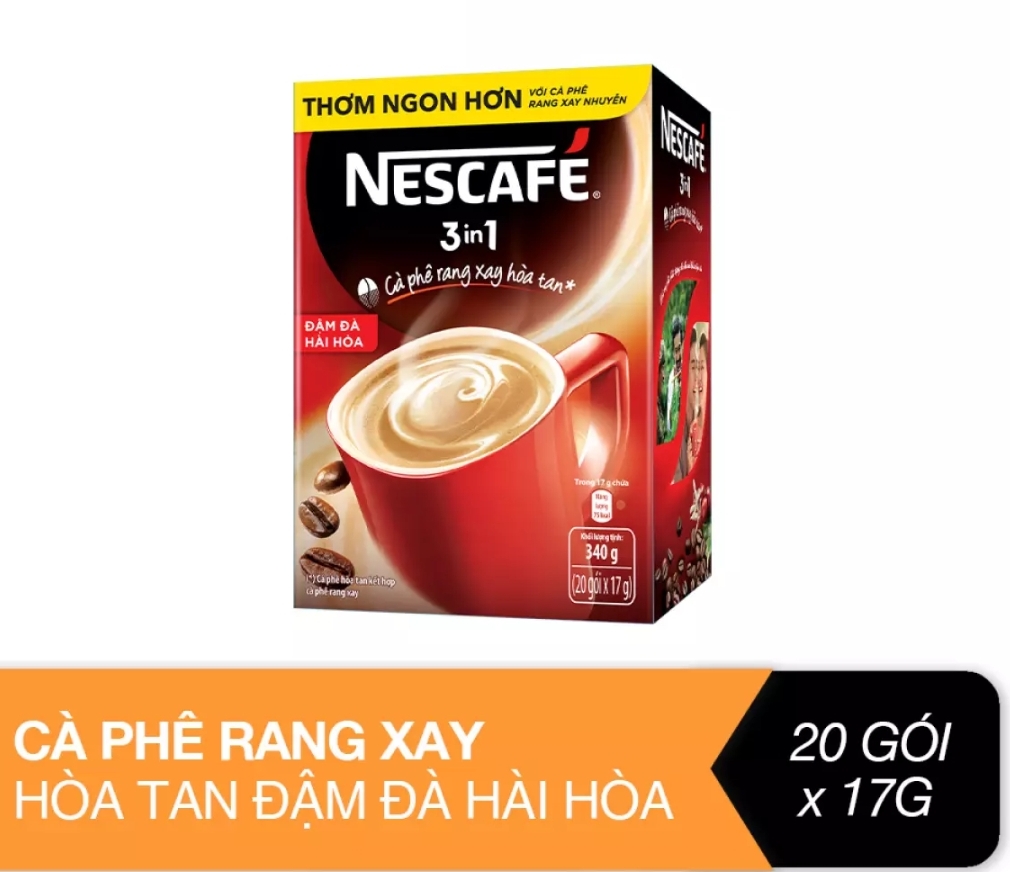 Cà phê hòa tan 3 trong 1 nescafe hộp 20 gói 17gr