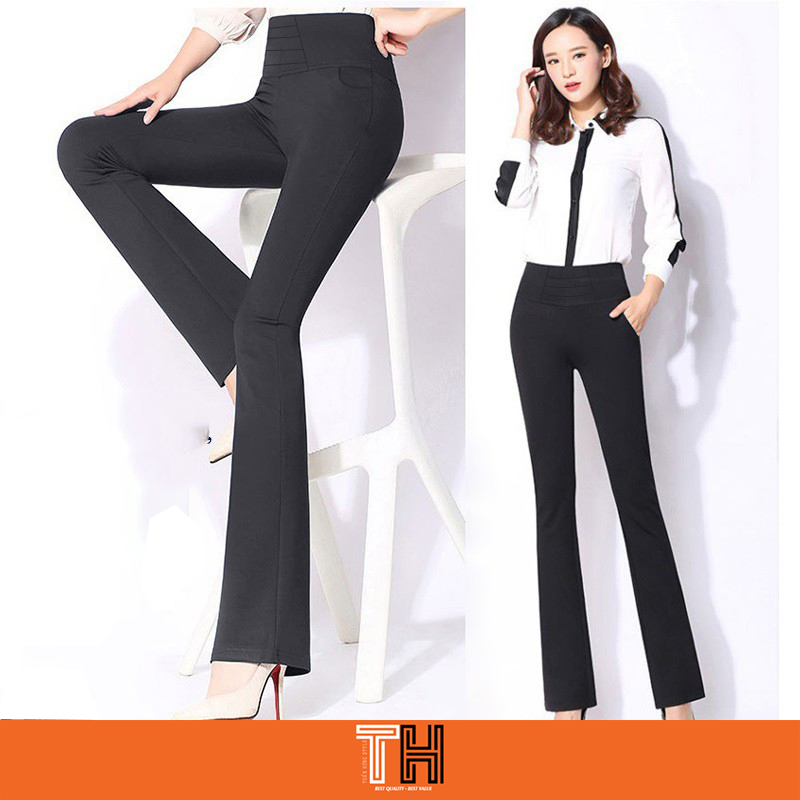 Quần nữ công sở ống loe quần treggings lưng cao lưng thun