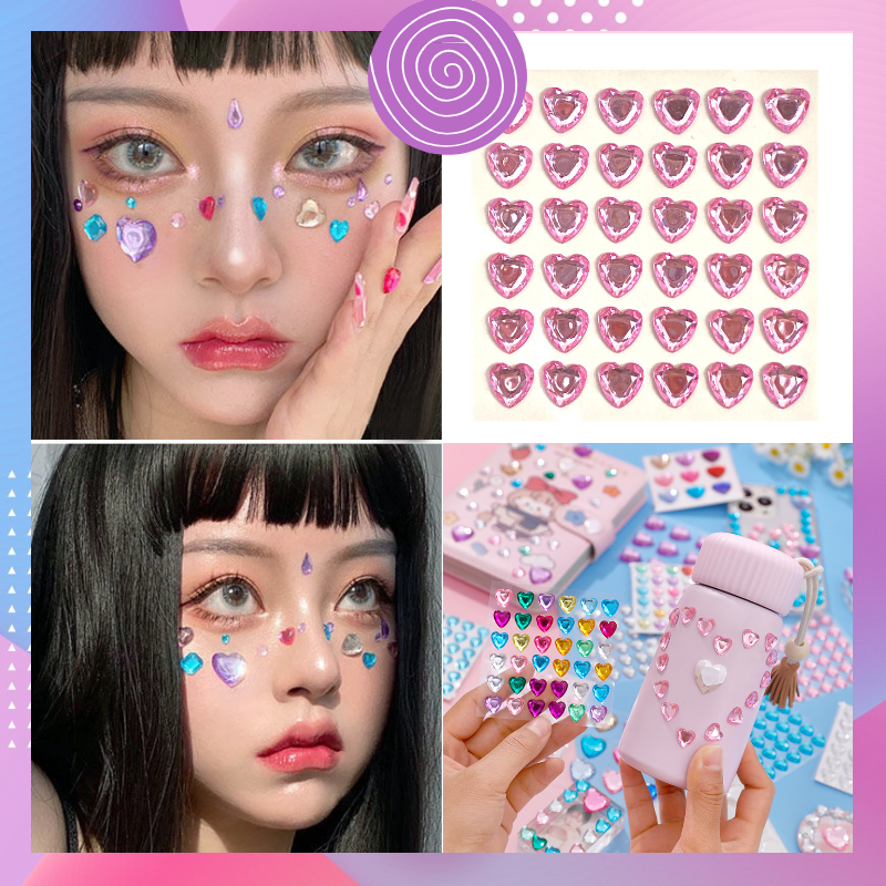 Sticker viên đá 3D hình trái tim lấp lánh