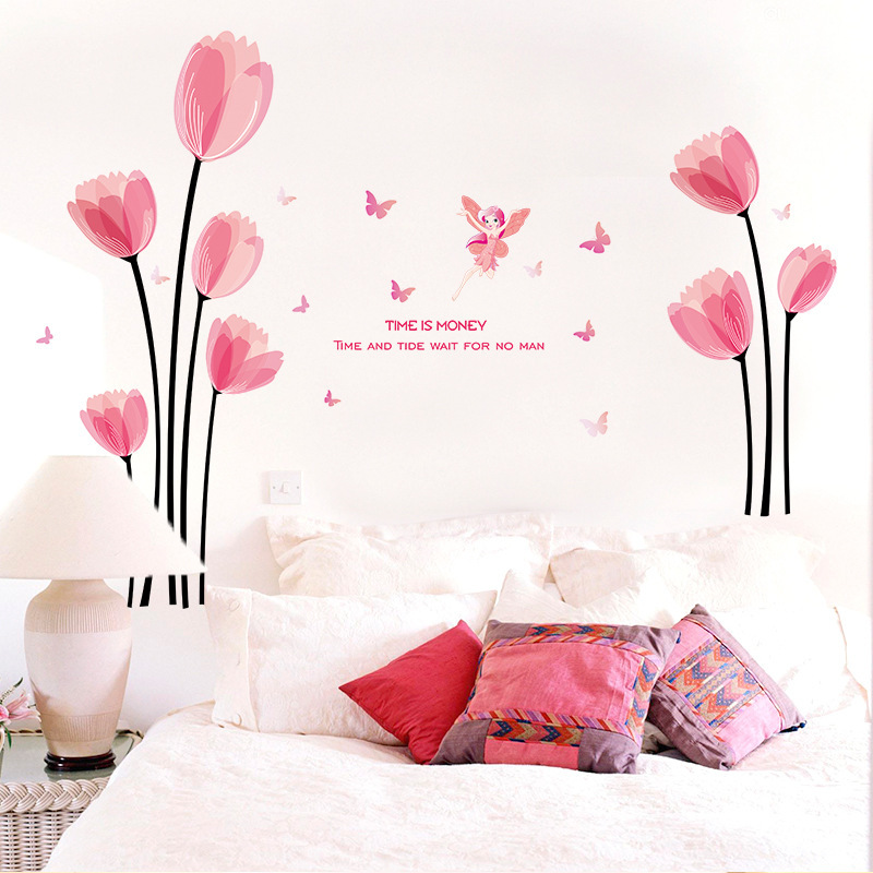 Decal dán tường hoa tulip hồng