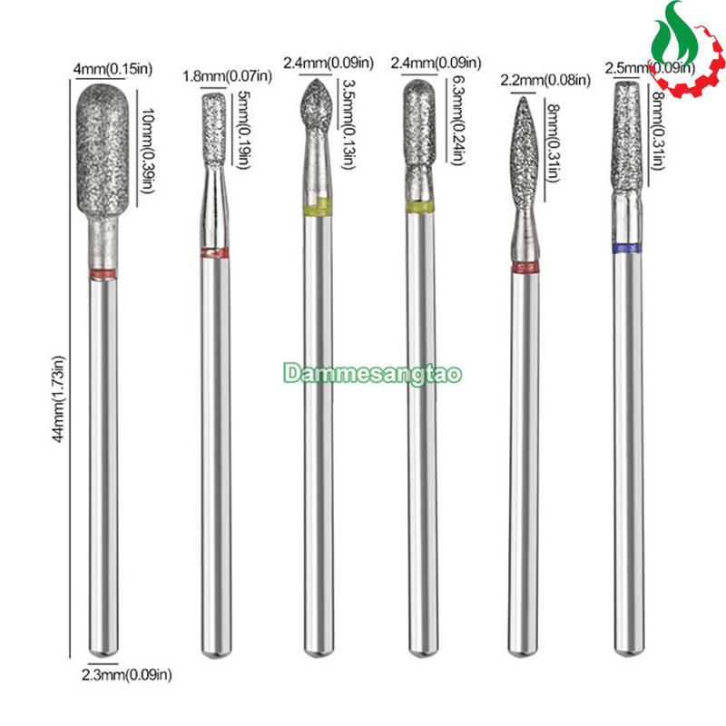 Bộ 6 mũi mài kim cương đa năng cho máy mài mini đánh bóng móng tay MKC-MT6