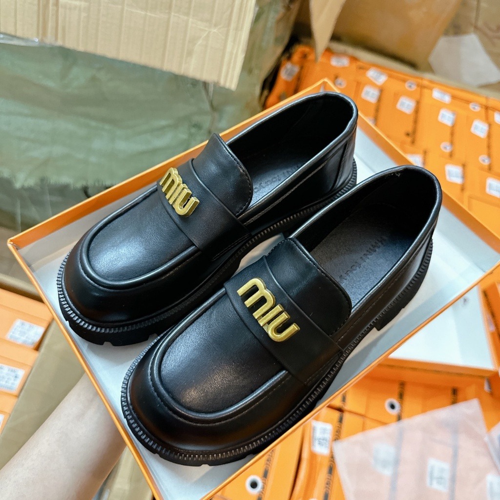 Giày lười nữ miu miu mũi tròn đế độn thời trang cao 4cm hàng qc fullbox