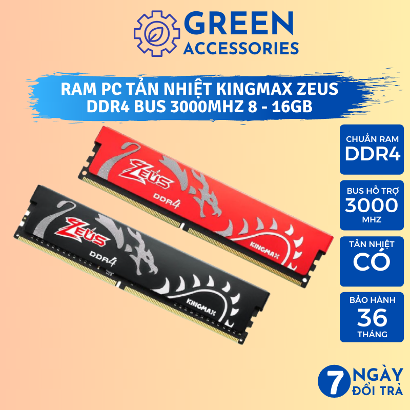 Ram pc tản nhiệt kingmax zeus ddr4 16gb 8gb bus 3000mhz - hàng nhập khẩu bảo hành 36 tháng
