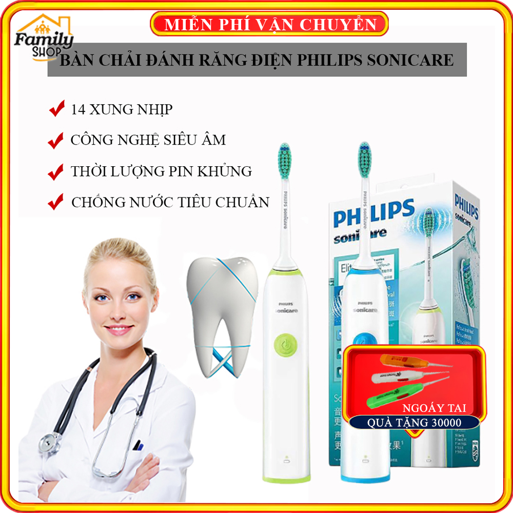 Bàn chải đánh răng điện Philips tích hợp công nghệ sóng siêu âm 14 xung nhịp, 6 chế độ làm sach, chống nước toàn thân an toàn và hiệu quả- Bảo hành 2 năm, lỗi đổi mới 1-1