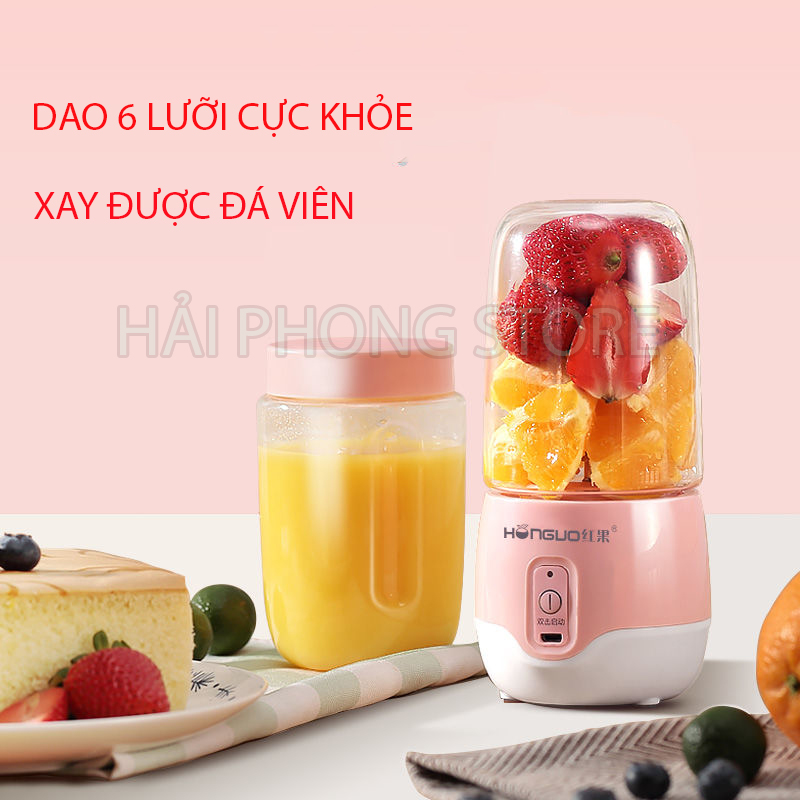 [ 6 LƯỠI DAO XAY ĐƯỢC ĐÁ] Máy xay đa năng HONGUO máy xay sinh tố mini cầm tay sạc pin máy xay gia vị tỏi ớt tiện lợi - Máy xay thịt cá ,rau củ quả các loại, máy xay hoa quả, xay đá, xay thức ăn cho bé ăn dặm máy say sinh tố cầm tay