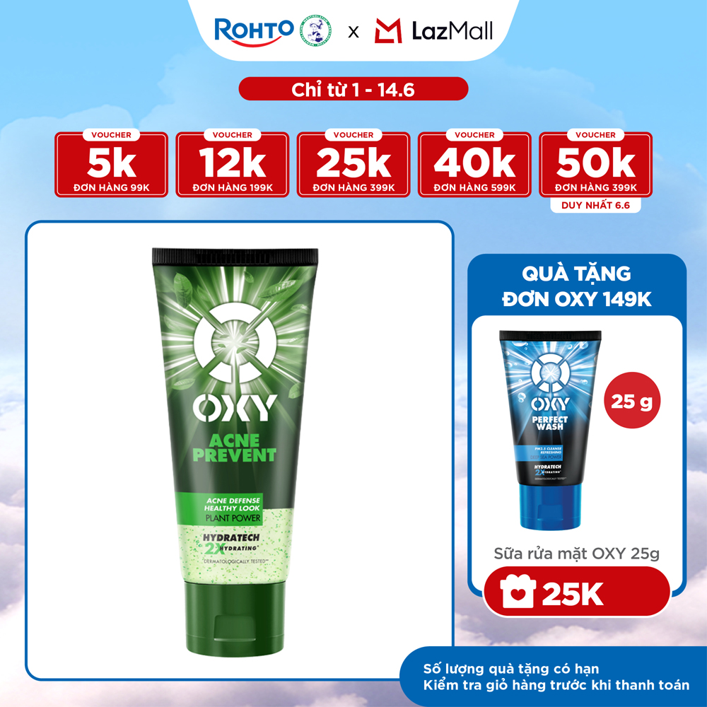 Sữa rửa mặt cho nam Oxy sạch sâu ngừa mụn, dạng gel Oxy Acne Prevent 100g