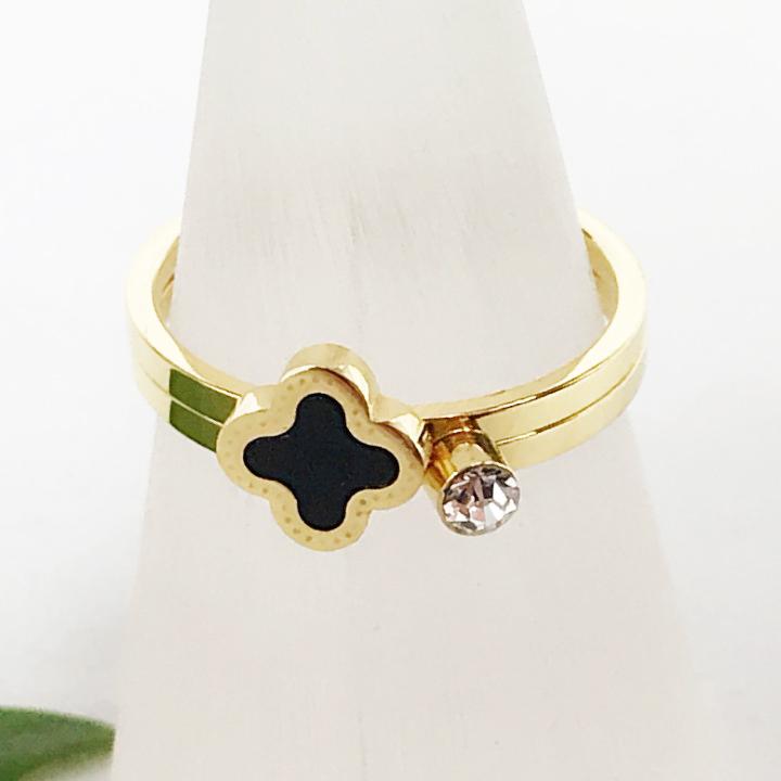 Bộ 2 Chiếc Nhẫn Cỏ 4 Lá Đen Titan Không Rỉ TT 1791