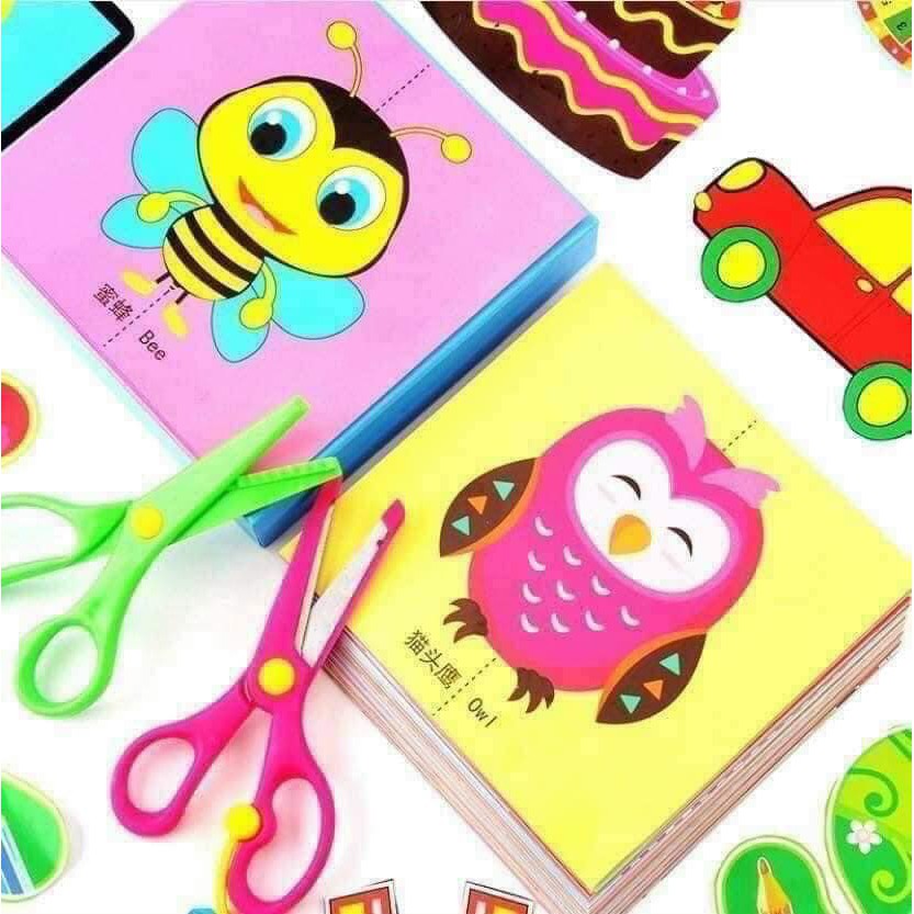 Bộ đồ chơi cắt giấy tạo hình cho bé 240 tờ 2 kéo an toàn có hình in sẵn TN217016, Đồ chơi giấy thủ công cắt dán