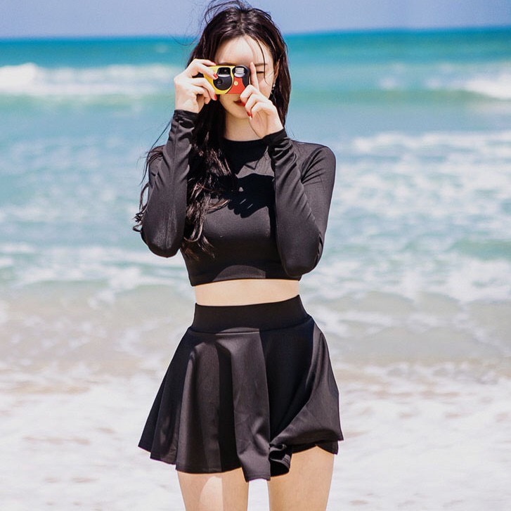 Đồ Bơi 2 Mảnh, Bikini Tay Dài, Áo Tắm Hàn Quốc