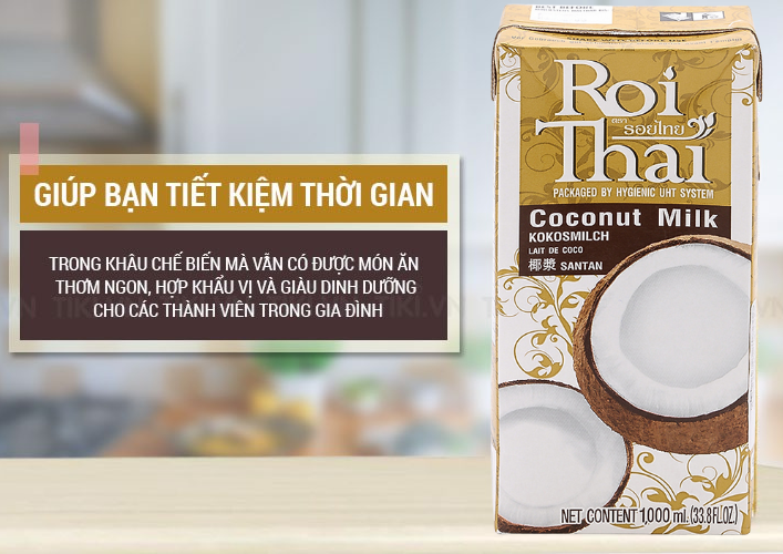 ROI THAI [HỘP LỚN 1 Lít] NƯỚC CỐT DỪA 99.65% THÁI LAN Coconut Milk (HALAL)