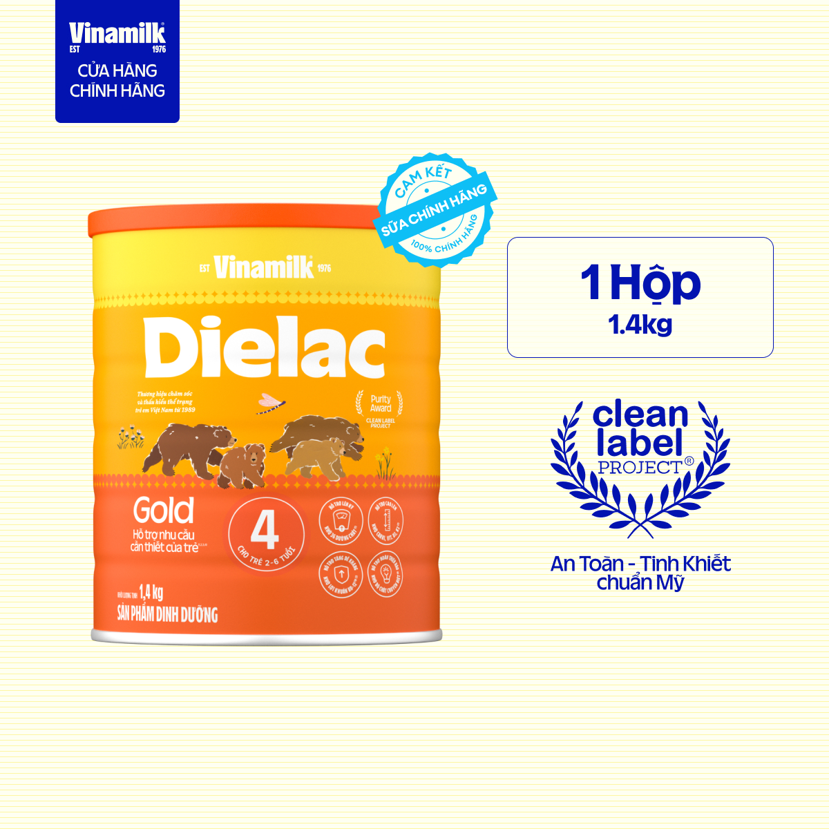  Sữa Bột Vinamilk Dielac Gold 4 hộp 1400g  Cho Trẻ Từ 2- 6 tuổi  - Sữa công thức hỗ trợ phát triển trí não của trẻ tăng cân chiều cao 