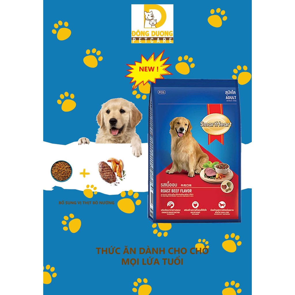 Thức ăn khô smartheart adult cho chó trưởng thành hương vị thịt bò nướng gói 400g - 1.5kg - 3kg