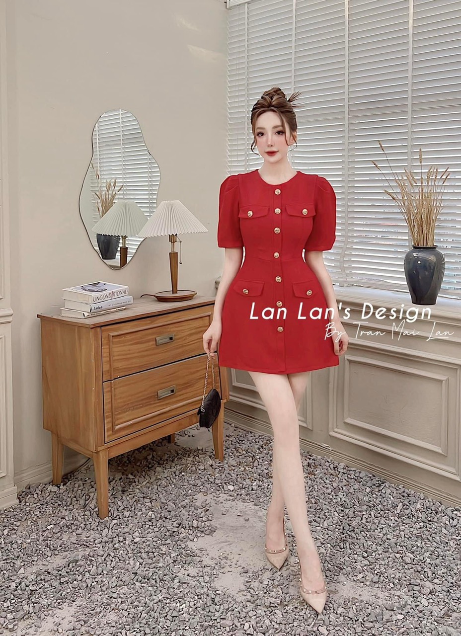 Đầm nữ đính khuy dáng chữ a mặc lên tôn dáng siêu đẹp, đầm nữ xòe đính nút với thiết kế dáng xòe quyến rũ quý phái, đầm công sở dáng ngắn đính nút xinh xắn mtb