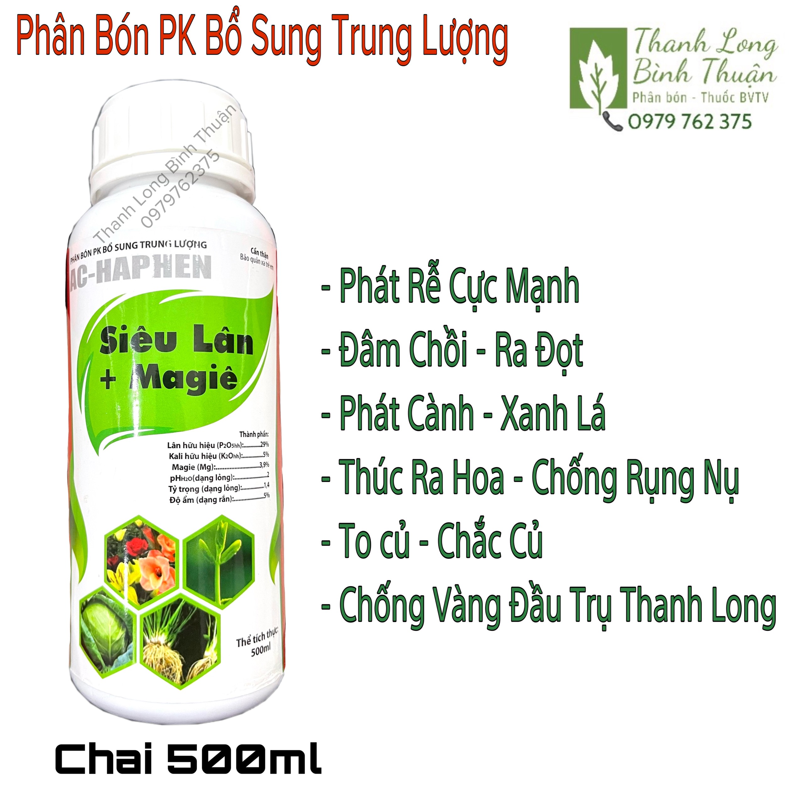 Phân Bón PK Bổ Sung Trung Lượng - Siêu Lân + Magiê - Kích Rễ - Đâm Chồi - Khắc Phục Vàng Lá - Vàng Cành - Chai 500ml