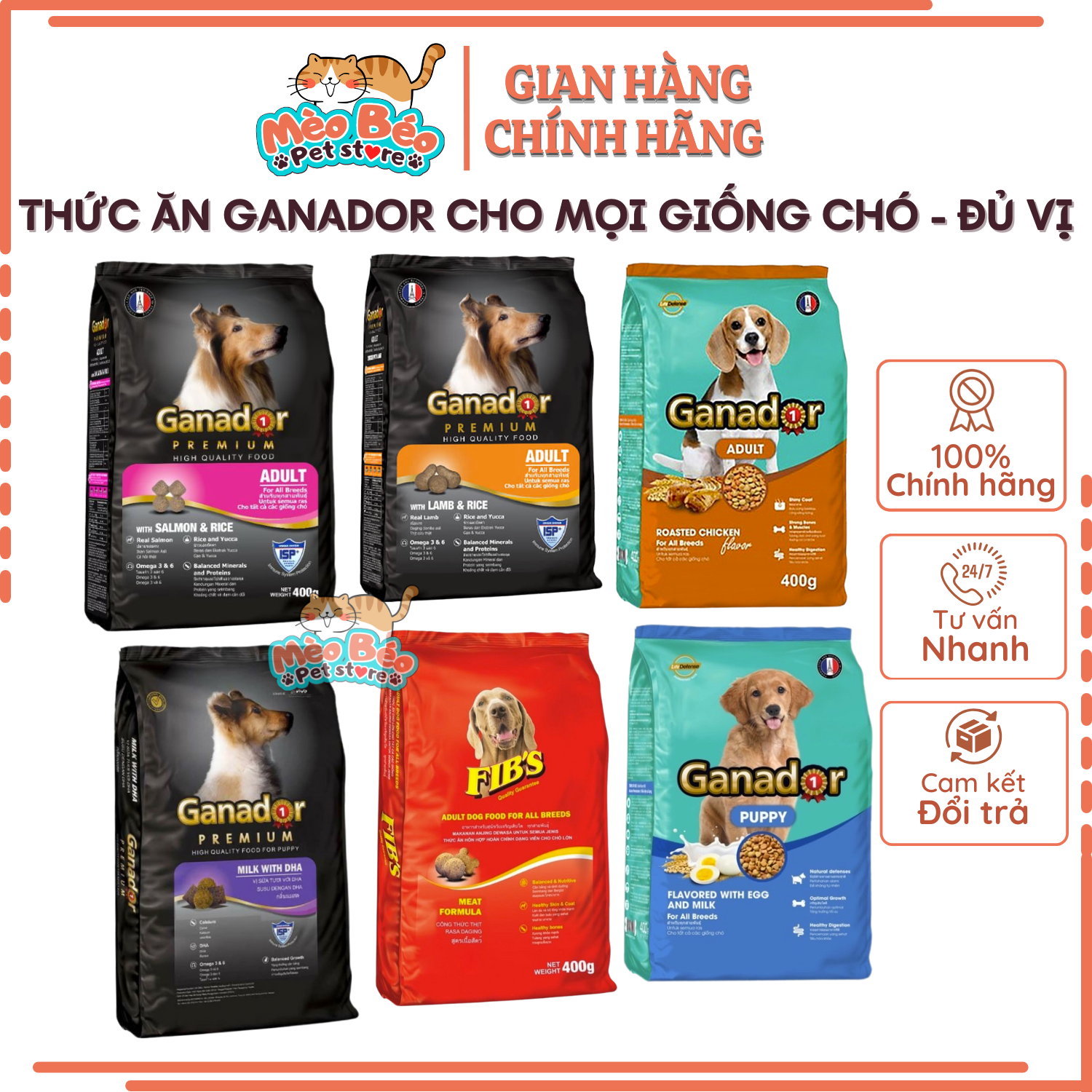 Thức ăn cho chó gói 400gr thức ăn cho chó ganador - fib's - adult - puppy