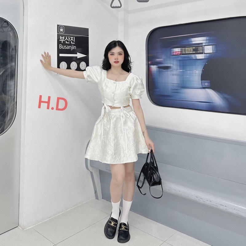 Sét váy croptop xốp buộc dây Chất xốp gấm, sét váy siêu xinh - ĐH