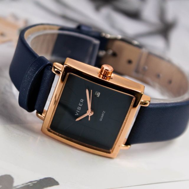 Đồng hồ nữ Viser dây da cao cấp mặt vuông - shop bình minh