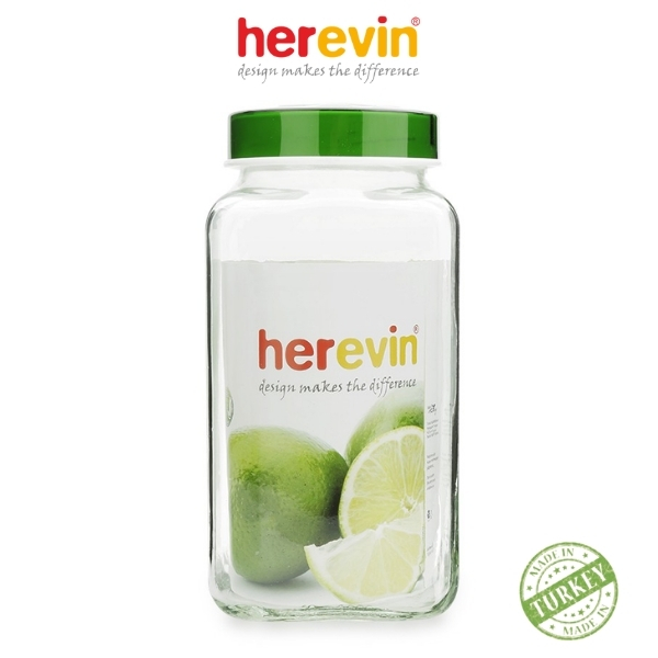 Hũ thủy tinh herevin vuông nắp decor 3l - hehu137017-802