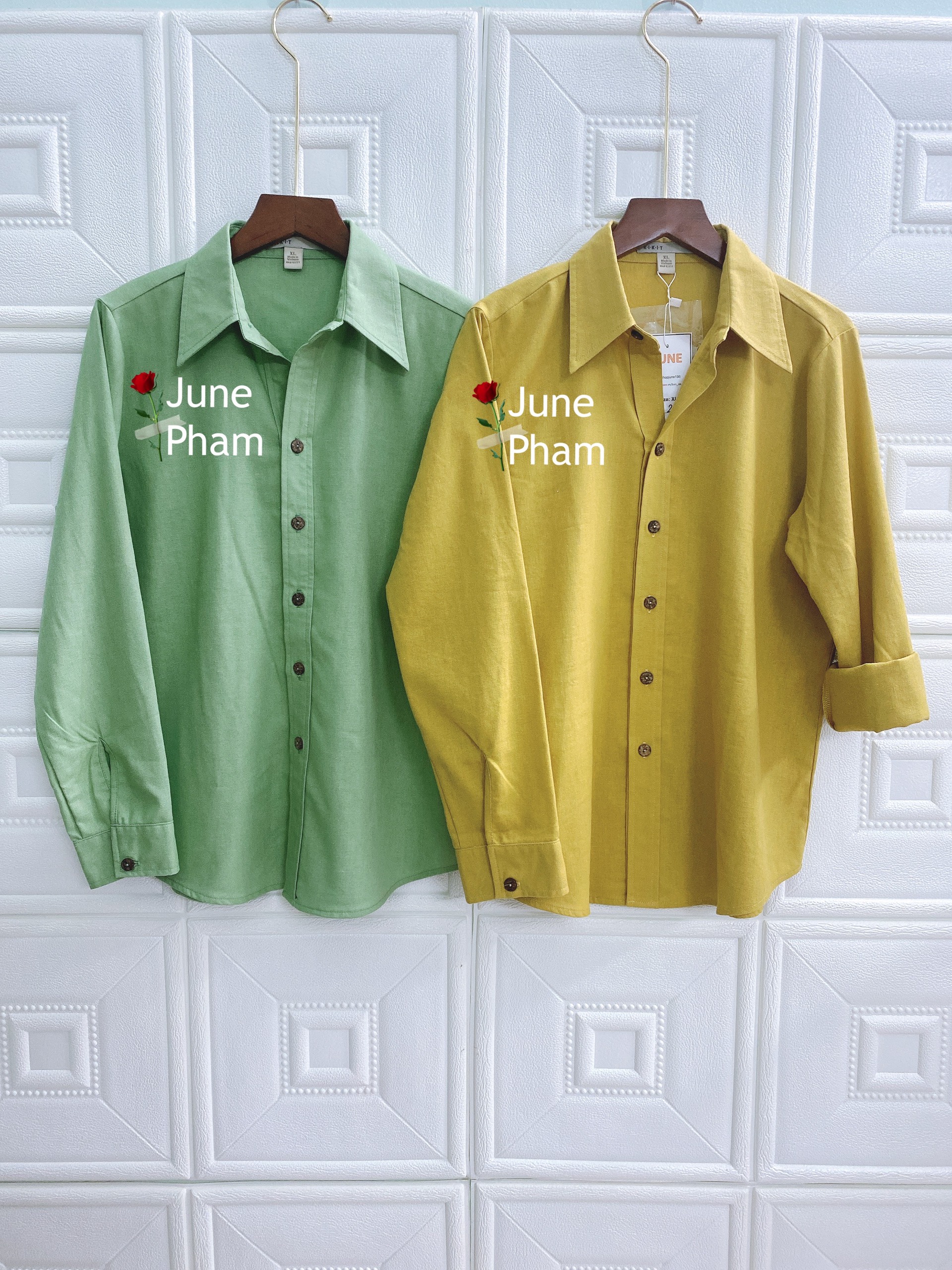 June 06. áo sơ mi tay dài linen. có bigsize. ảnh thật.