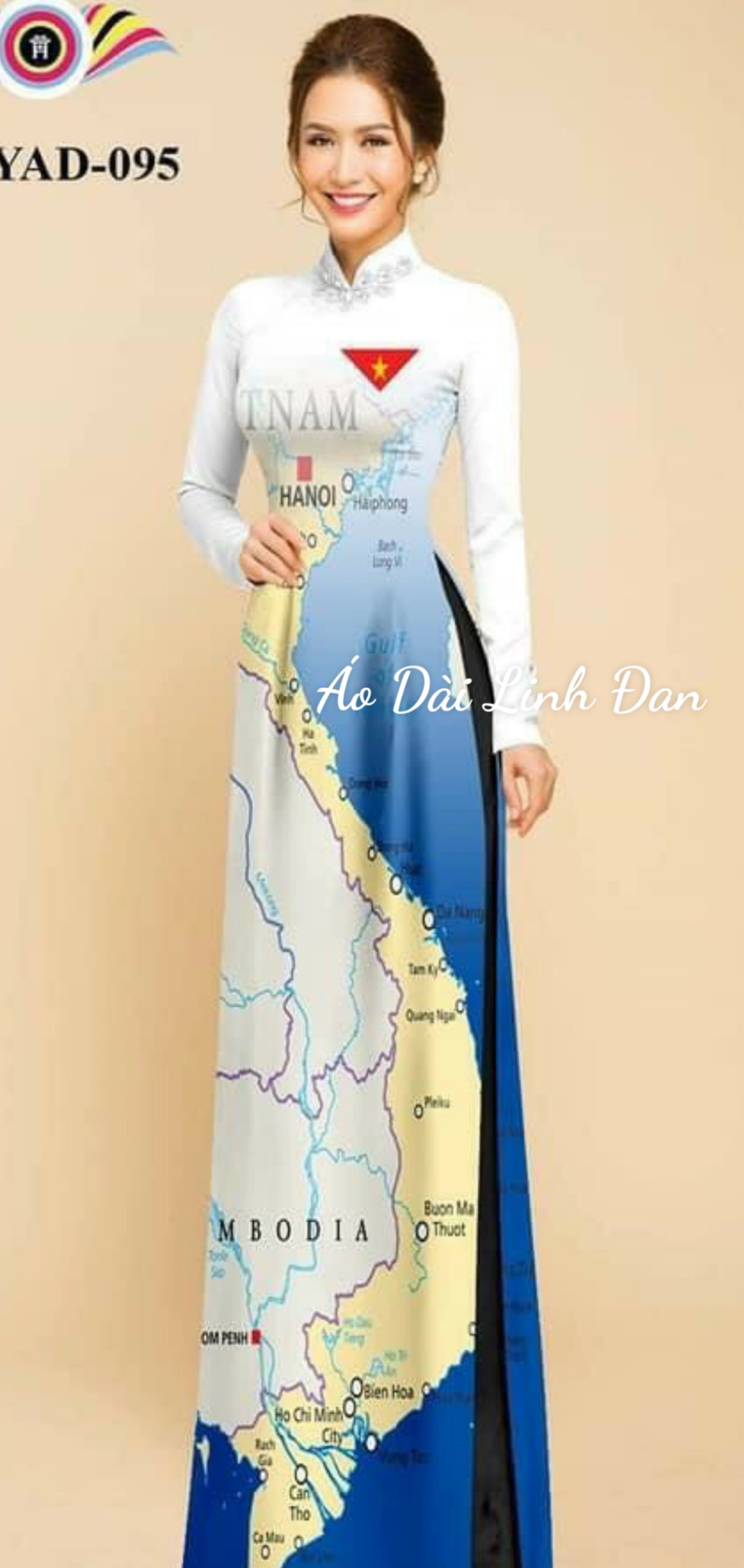 Áo dài in 3D bản đồ Việt Nam  đủ màu đẹp - Áo Dài Linh Đan