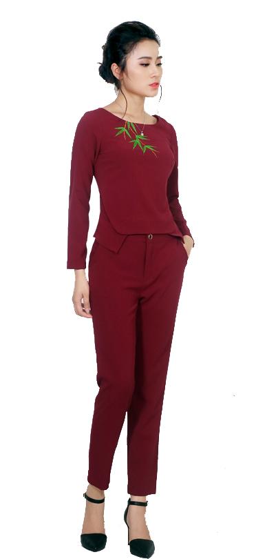 Jumpsuit [ SALE 50% CHỈ HÔM NAY + FREE SHIP ] – Bộ đồ thêu lá trúc BD01