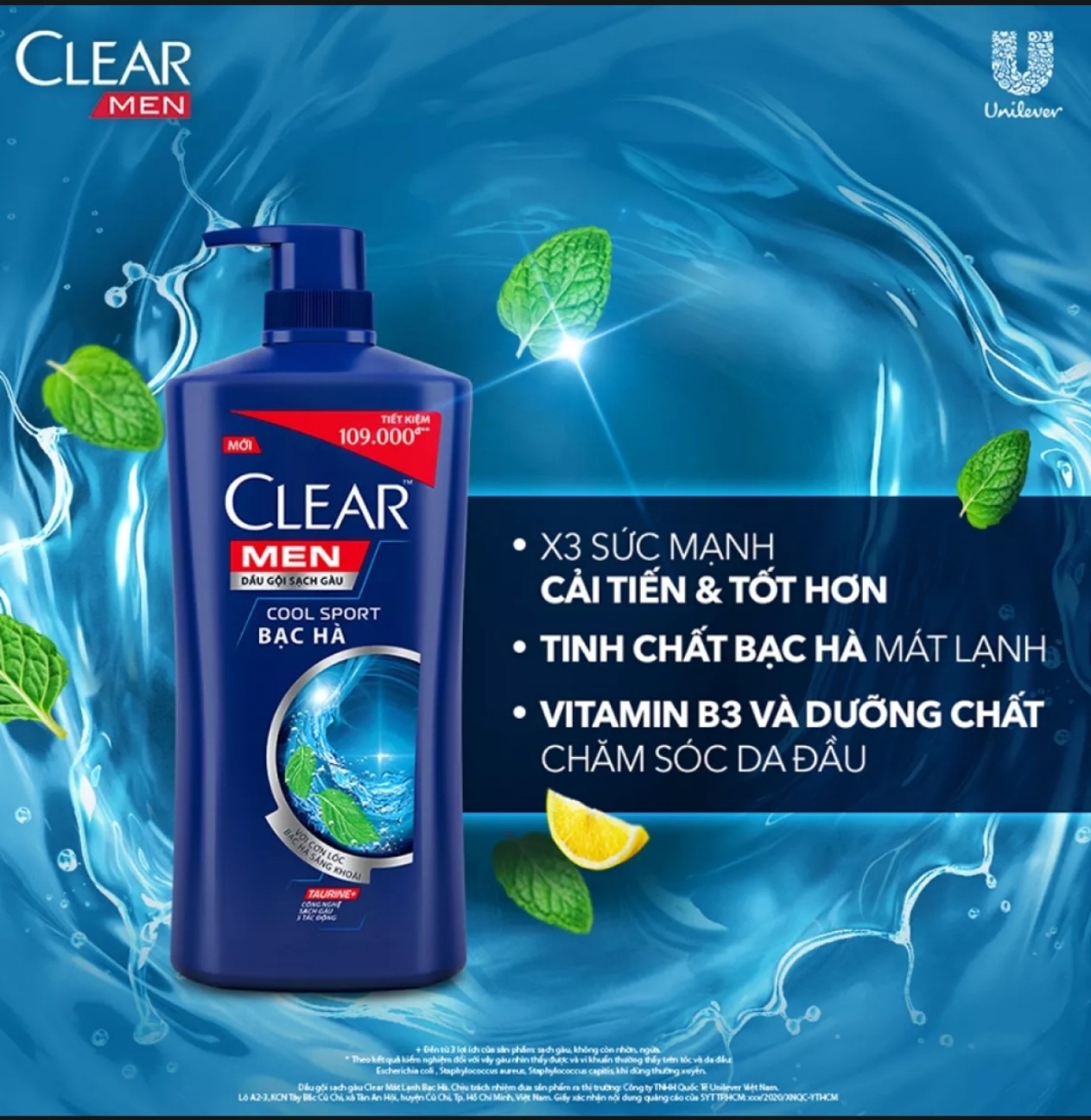 Dầu gội clear men bạc hà chai 630gr
