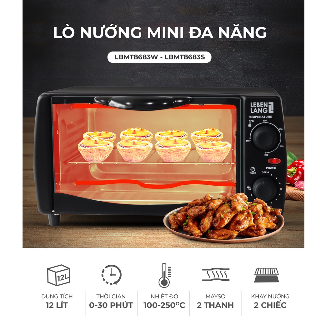 Lò nướng điện mini Lebenlang LBMT8683S công suất 800W, dung tích 12L, Lò nướng điện Lebenlang, Lò nướng Lebenlang ,Lò nướng điện đa năng Lebenlang ,Lò nướng điện vi sóng Lebenlang ,