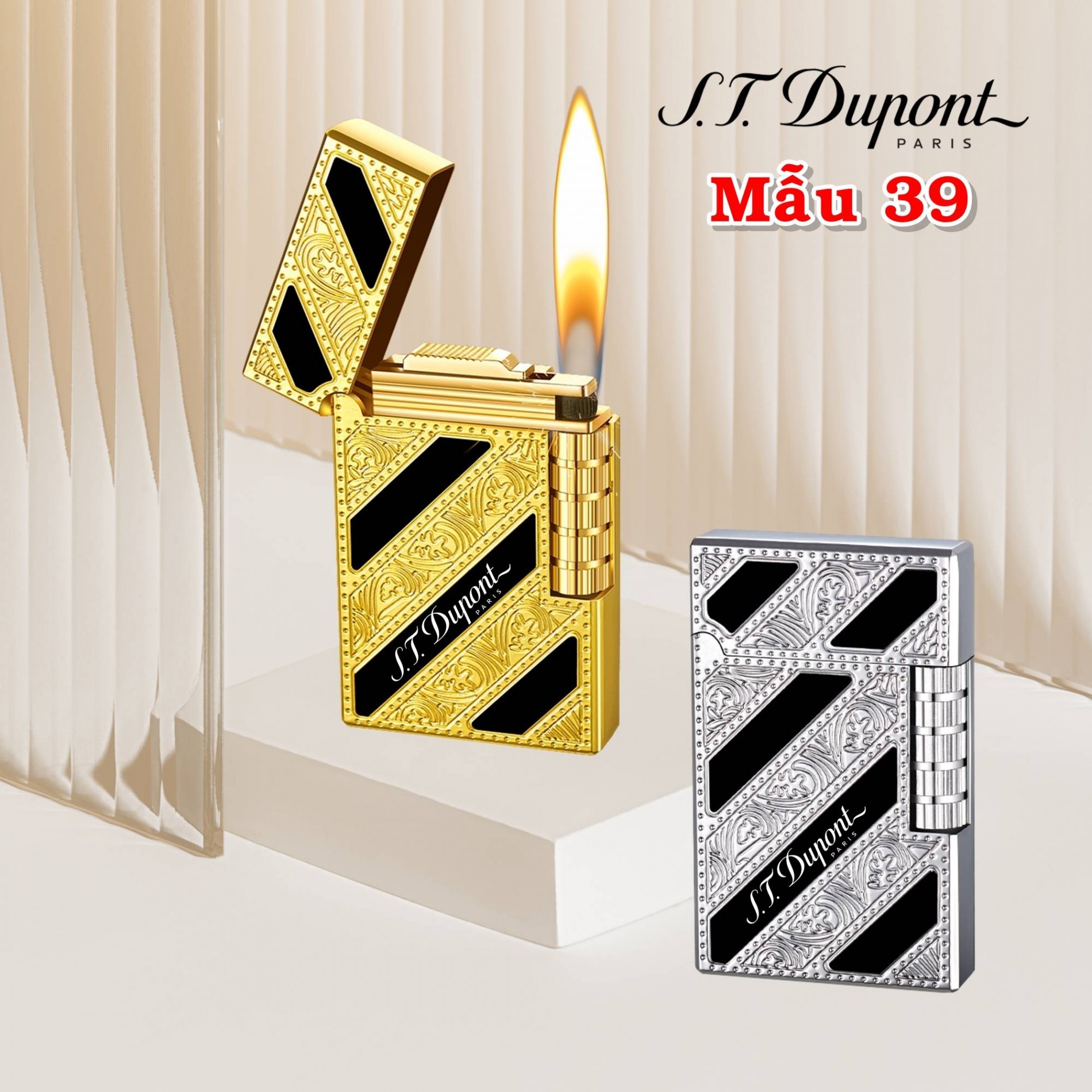 Bật lửa dupont m-39 hoa văn sọc đen xéo xài gas