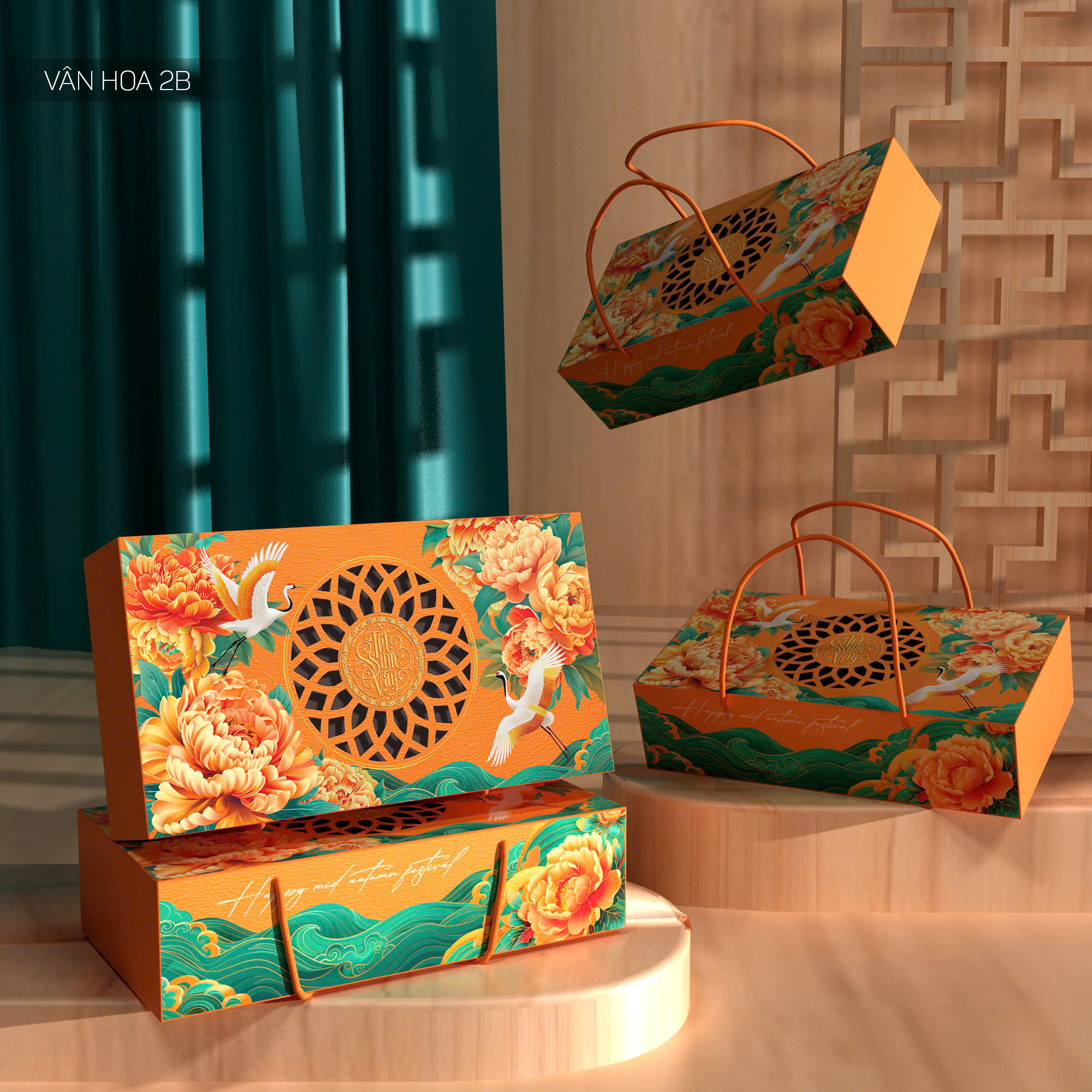 Hộp trung thu vân hoa 2B 5 cái / 10 cái