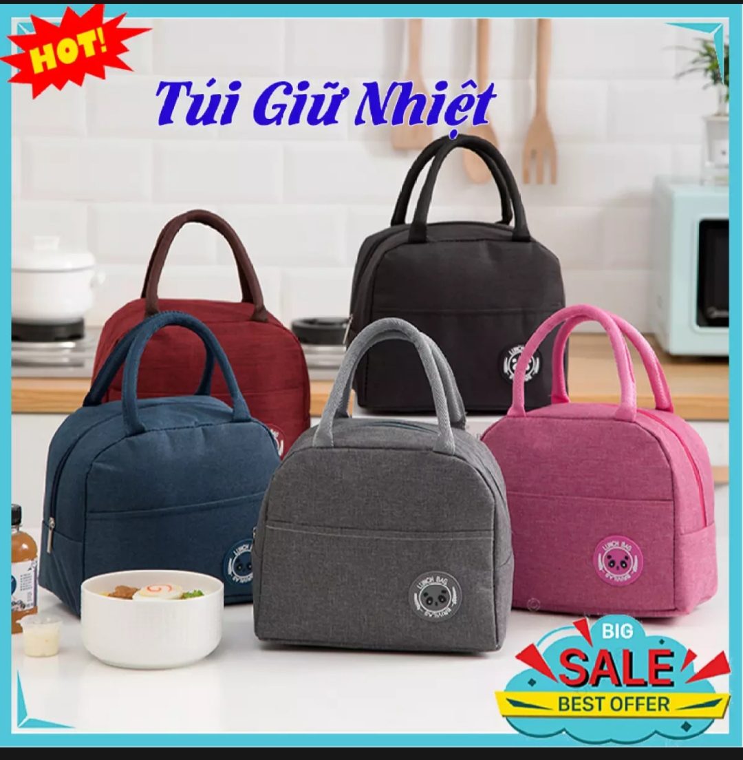 Túi Giữ Nhiệt Đựng Cơm,  Có Lớp Lót Bạc, Họa Tiết Hình Mặt Gấu, Nhiều Màu Phù Hợp Cho Cả Nam Và Nữ, TGTI35