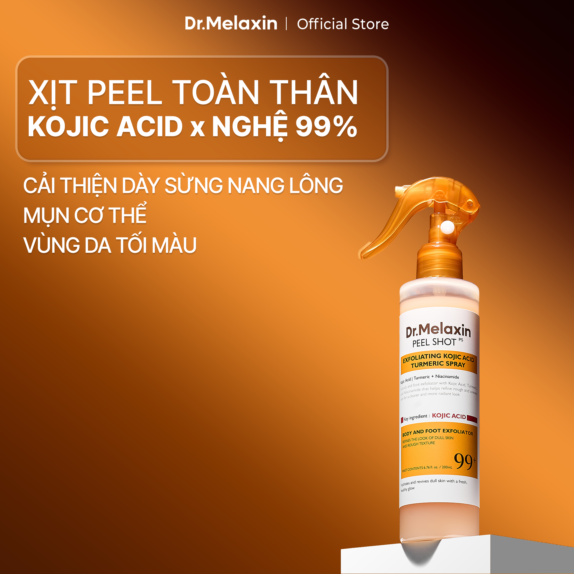 Xịt Peel Da Toàn Thân Acid Kojic + Turmeric Dr.Melaxin 200ml