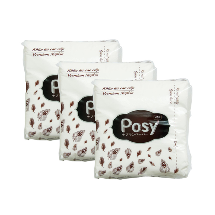 Combo 3 Gói  Khăn giấy vuông cao cấp Posy Premium 01 lớp 100 miếng/ gói