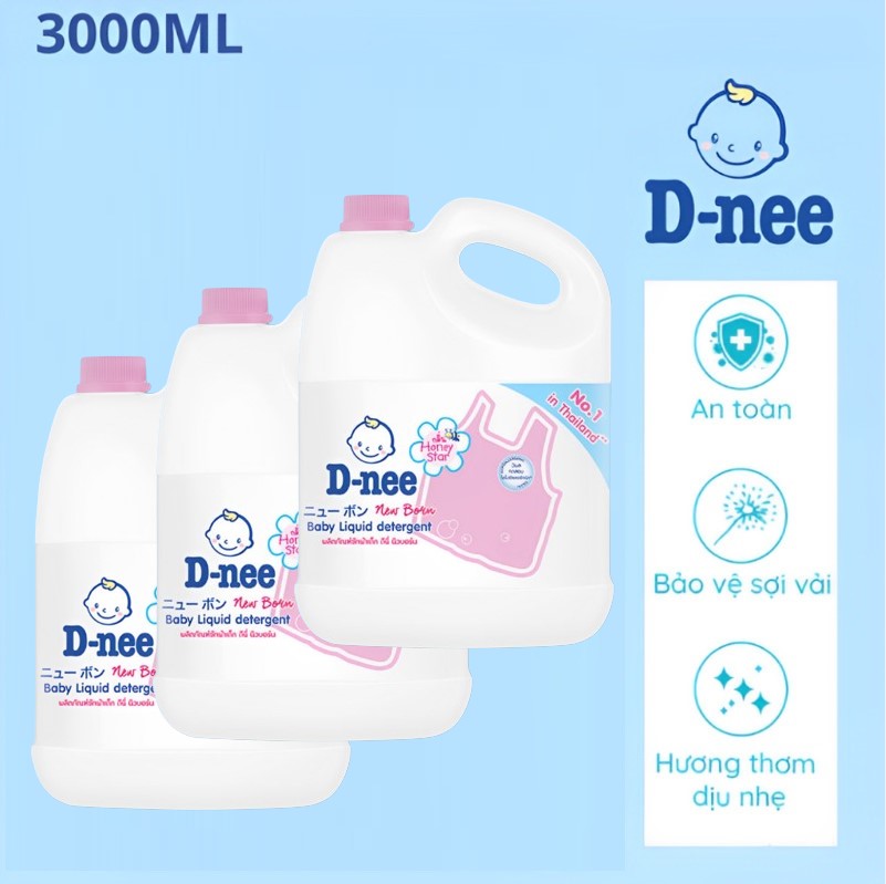 Combo 3 can nước giặt quần áo em bé Dnee 3000ml an toàn cho bé, Chính hãng tem đại thịnh ..! . !