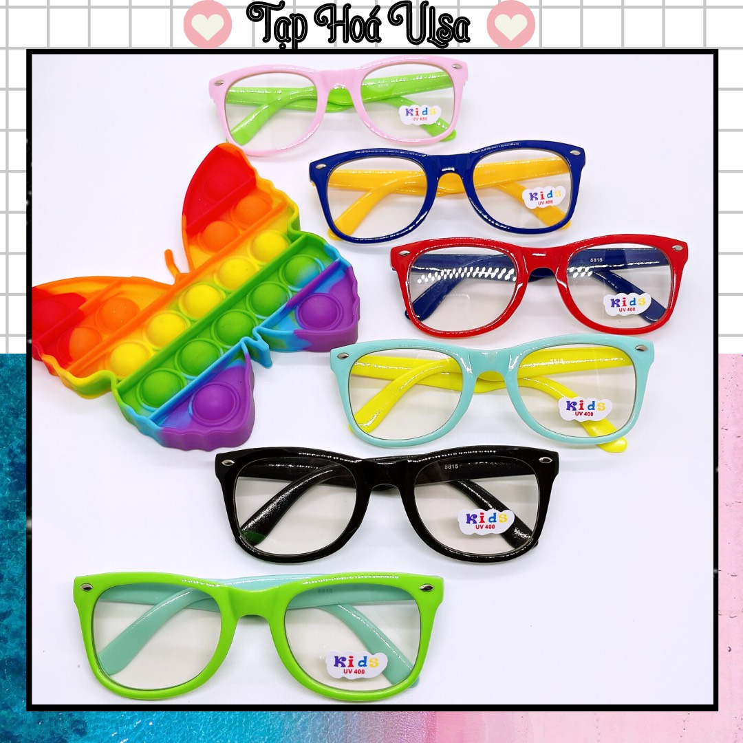 Kính vuông vintage chống bụi cho bé trai bé gái từ 1-9 tuổi, gọng kính nhựa giả cận chống giọt bắn côn trùng cho trẻ em giả cận dễ thương