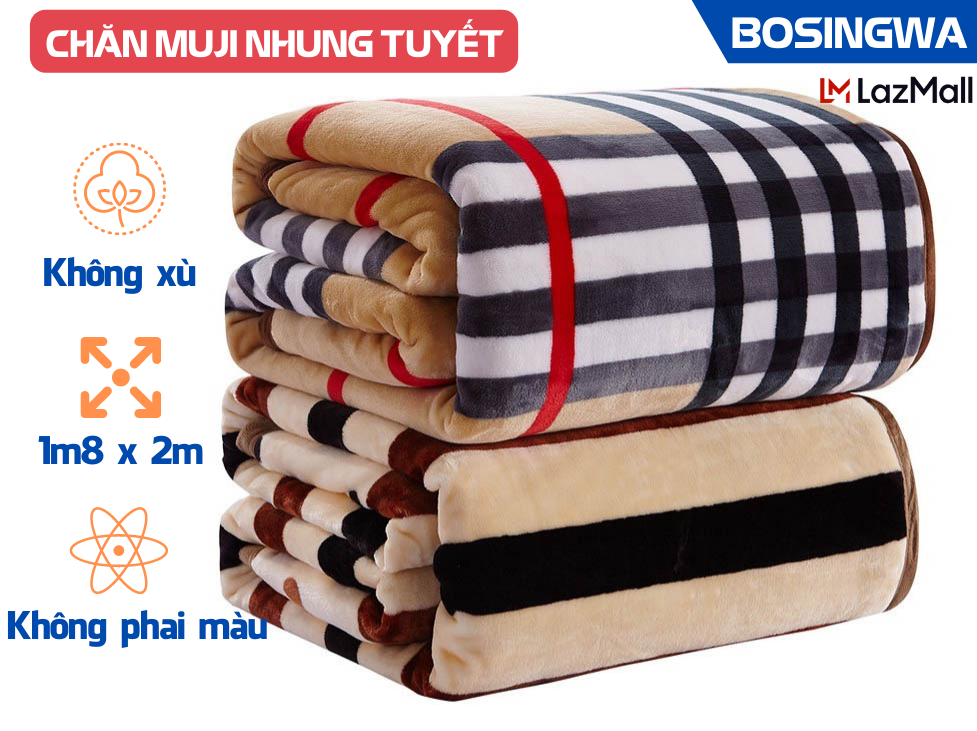 Chăn lông nhung, Chăn nhung mỏng, Chăn Muji Nhung Tuyết Cao Cấp, Siêu Nhẹ, Siêu Ấm, Màu Sắc Bắt Mắt, Giữ Ấm Cho Cả Mùa Đông, Kích Thước 1m8x2m