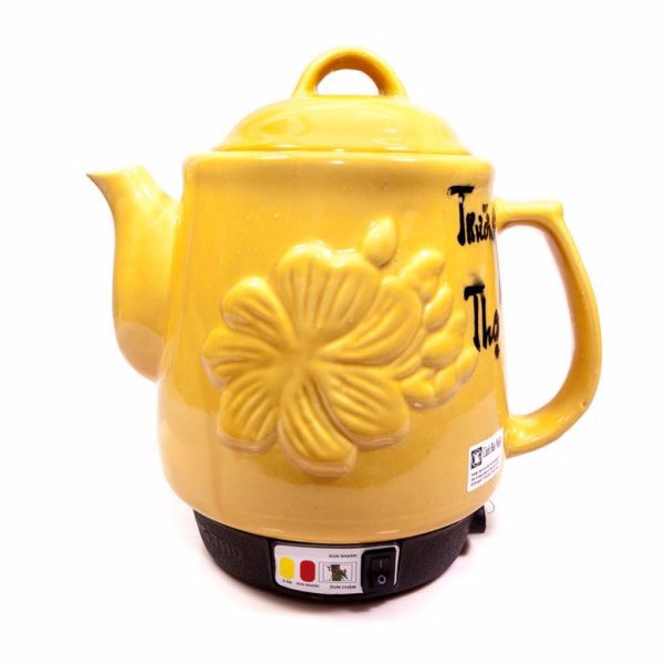 Ấm sắc thuốc trường thọ mai vàng dung tích 3.2 lít có chuông báo - tặng kèm vòng sứ