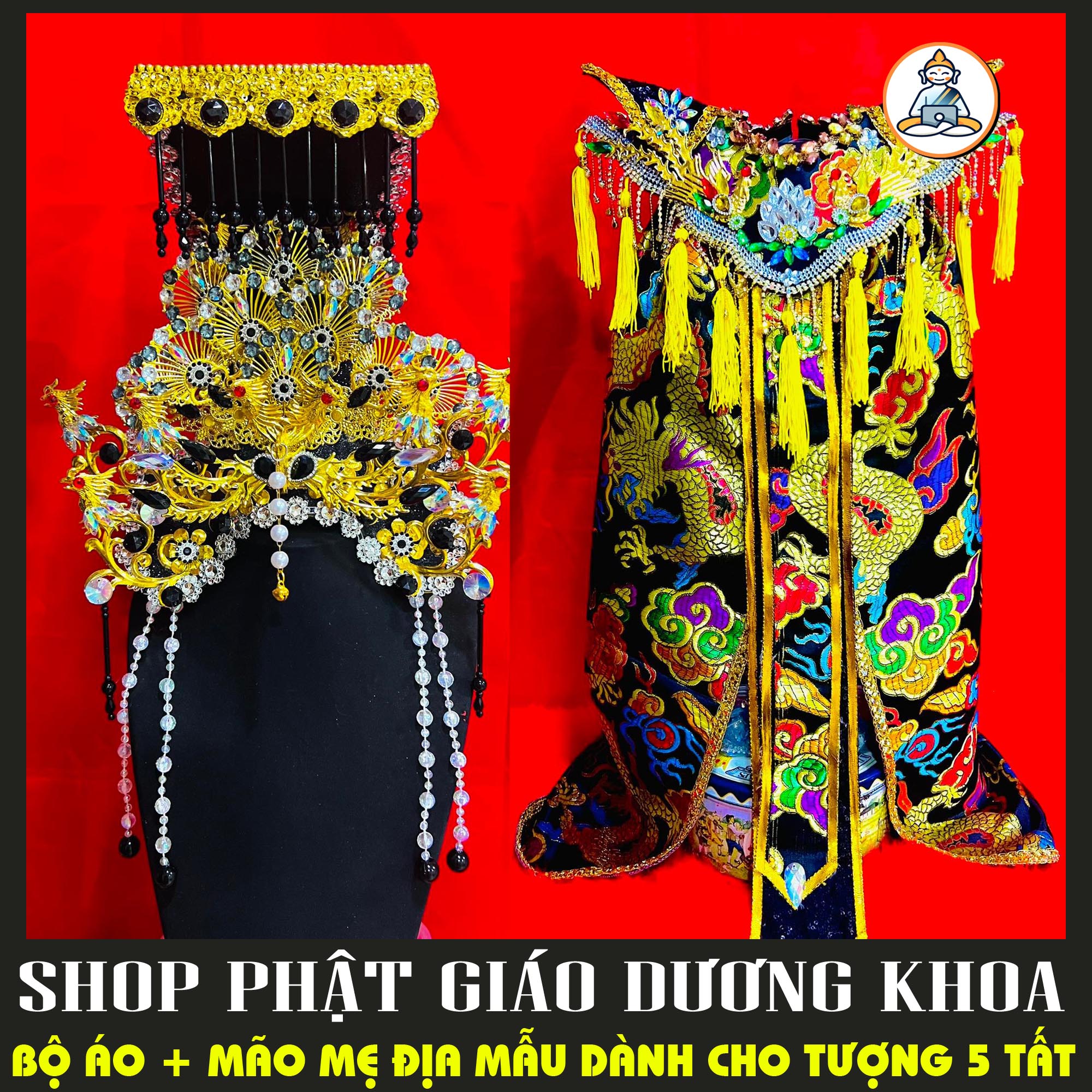 Bộ áo mão mẹ diêu trì ho tượng 50cm cực đẹp, hiện đại - áo mão mẹ địa mẫu