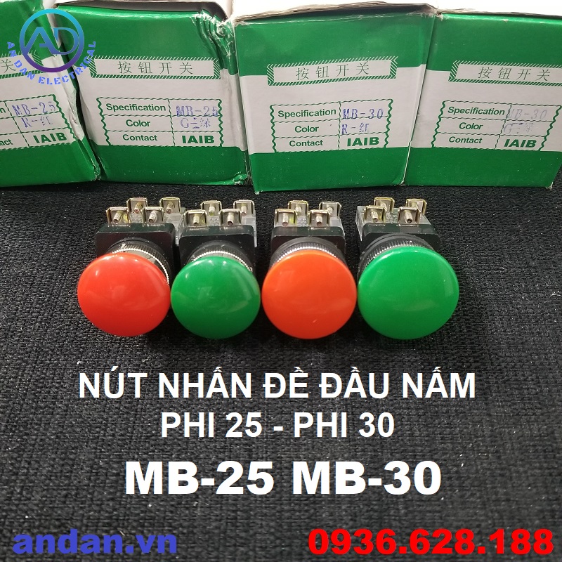 Nút nhấn đầu nấm phi 25 phi 30, công tắc nấm mb-25 mb-30, nhấn nhả - nút ấn nấm tm-25 tm-30