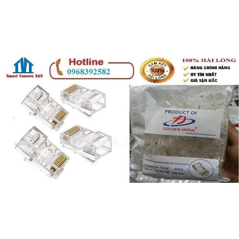 Túi hạt mạng 100 đầu rj45 utp cat 5 golden japan và senniko