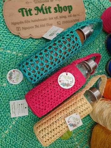 Túi đựng bình nước handmade nhiều màu giao ngẫu nhiên hoặc inbox chọn màu