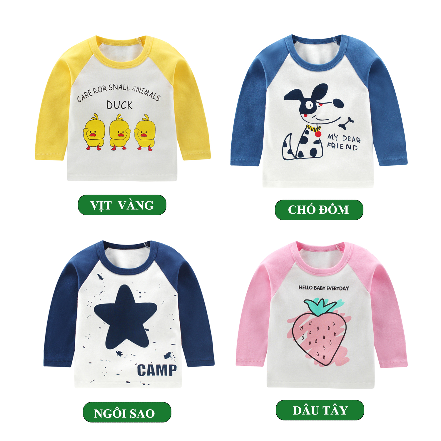 Áo thun dài tay cho bé trai bé gái hãng TONGXIME chất vải cotton nhiều màu cho bé AE1.