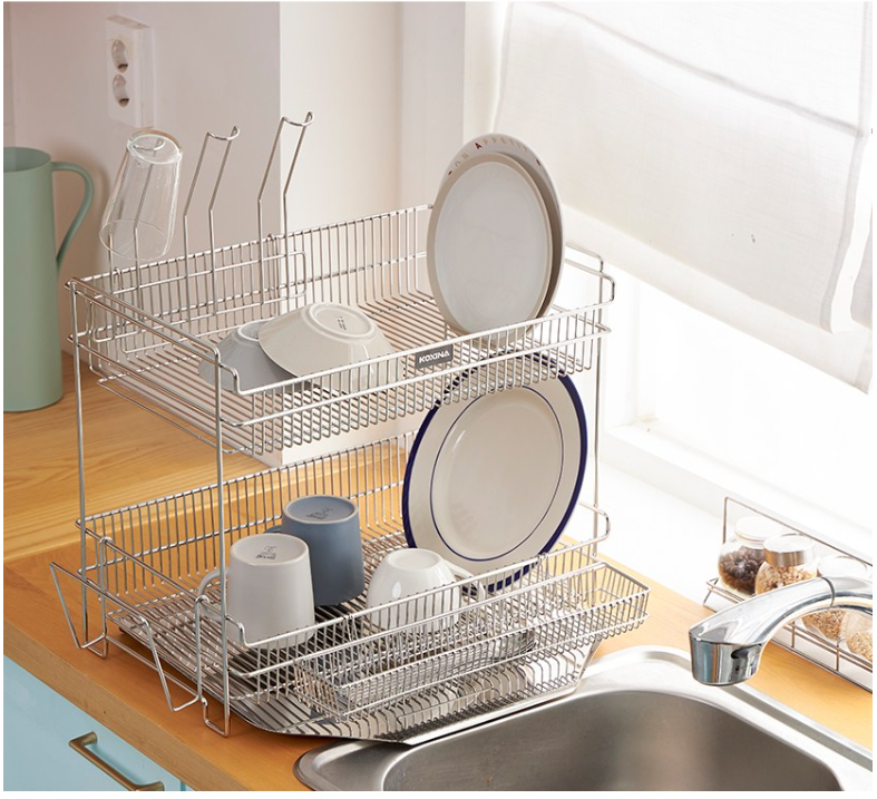 Kệ úp chén inox, kệ úp bát dĩa, kệ chén, kệ bát, kệ xoong nồi, kệ đứng chén bát, 라바재 2단 - koxina 2 tầng hàn quốc