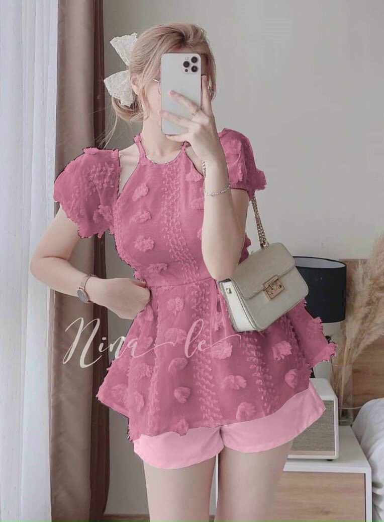 [Voucher 50k Freeship Max 0 đồng toàn quốc] Set tiểu thư cổ yếm tay phồng set bánh bèo vải bông quần short nữ áo kiểu nữ tay phồng cổ yếm đồ bộ đùi nữ mặc đi chơi DX