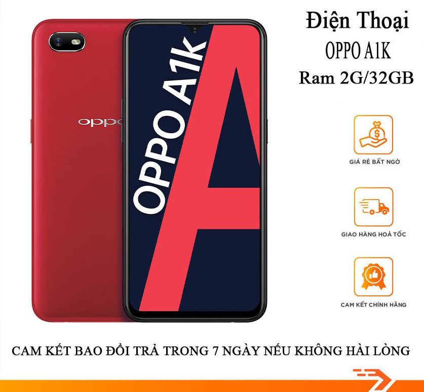 Điện thoại OPPO A1K ram 2GB bộ nhớ 32GB máy zin full chức năng pin 5000 mAh tặng kèm 1 ốp lưng