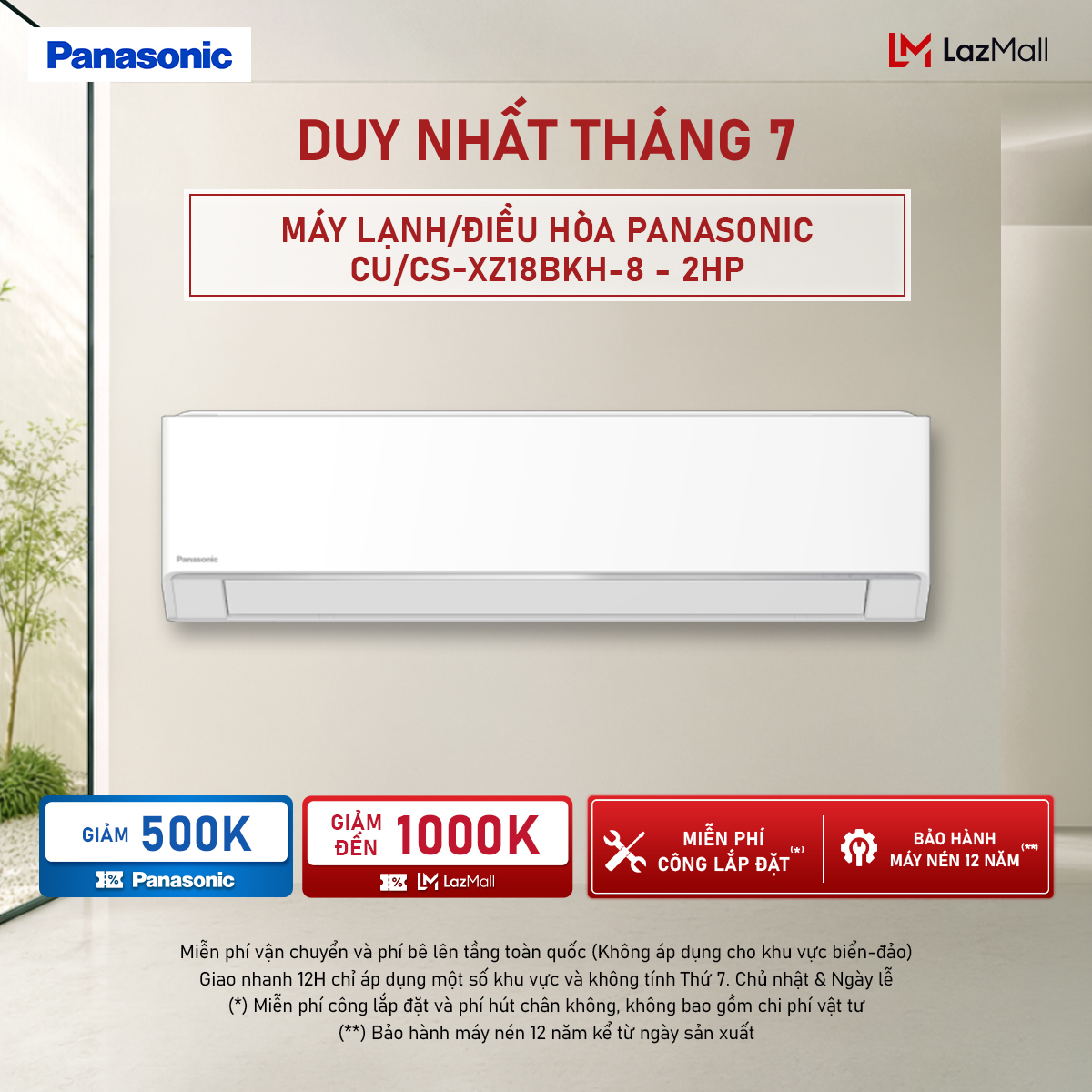 [CHỈ GIAO MIỀN BẮC][Trả góp 0%] [Chỉ giao miền Bắc] Máy lạnh/Điều hòa Panasonic Inverter CU/CS-XZ18BKH-8 - 2HP - Hai chiều - Lọc sạch không khí NanoeX - Kết nối wifi