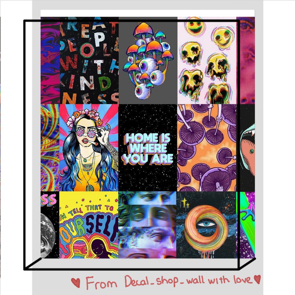 [HCM]12 tấm Wall Collage dán tường trang trí phòng ngủ - theme PSYCHELIC