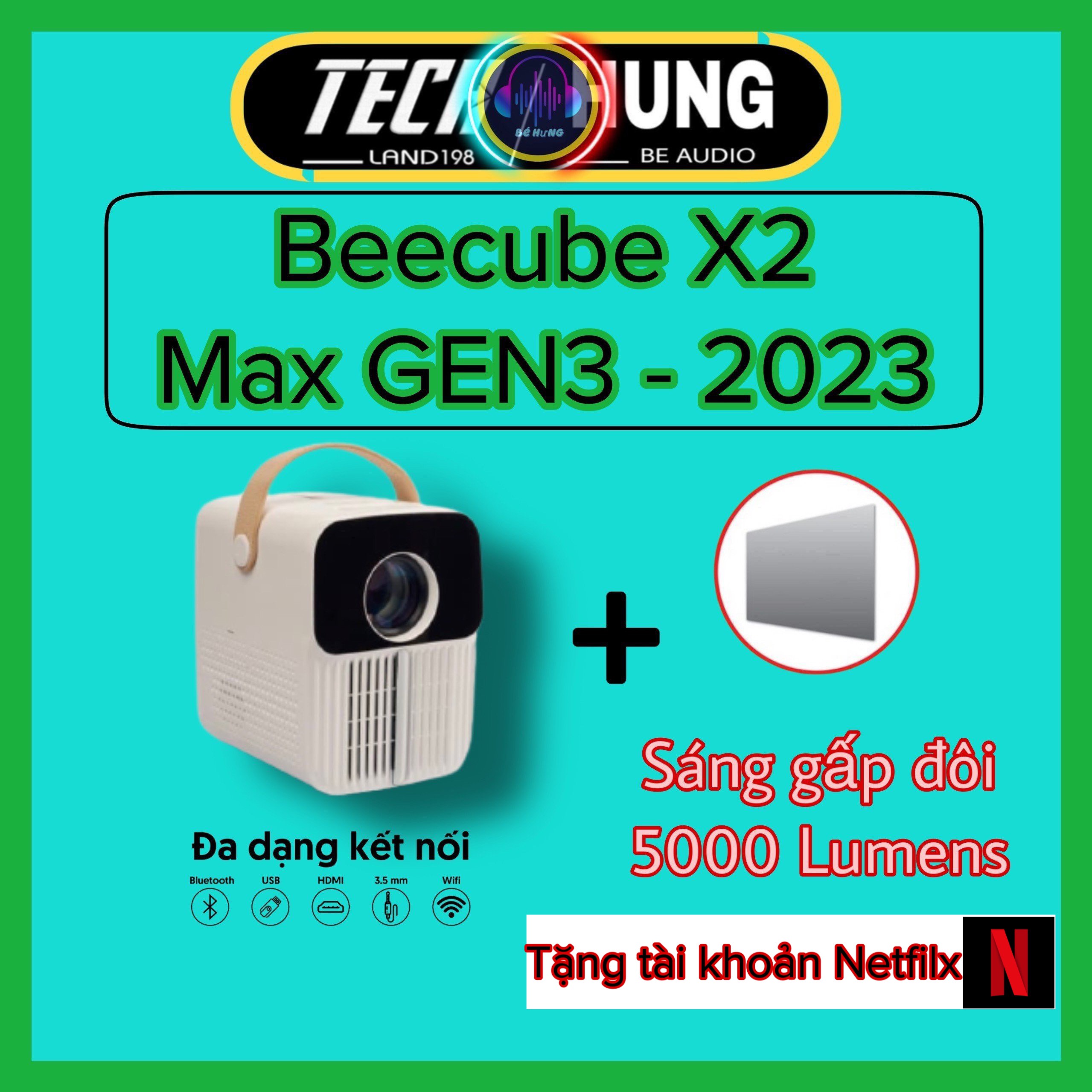 Máy Chiếu Mini BEECUBE X2 Max gen3 FullHD - Hệ Điều Hành Android - FULL HD 1080P tặng giá đỡ treo tường giá 300k