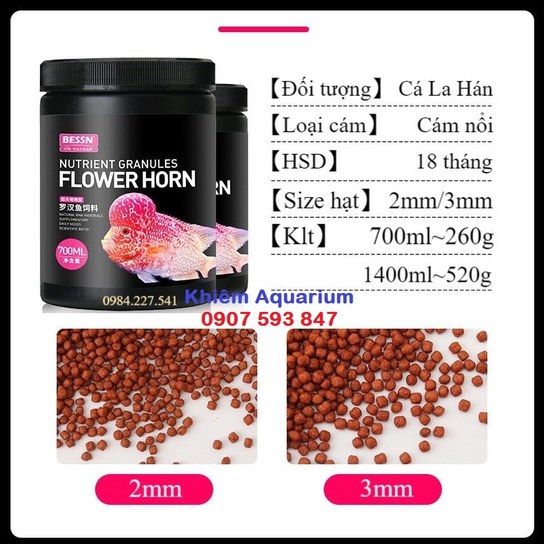 Thức ăn cá la hán lên đầu màu châu cao cấp BESSN cao cấp 270g