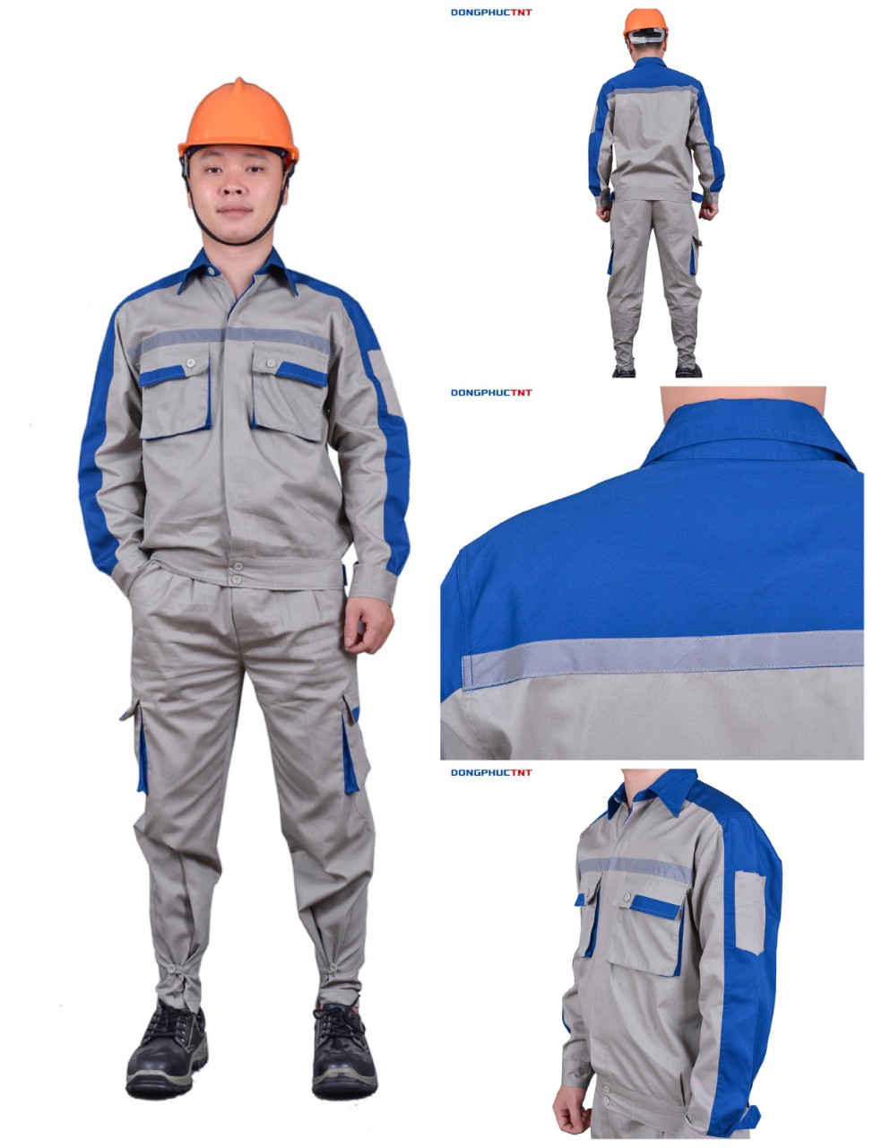 [Quần áo bảo hộ chật lượng cao]Quần áo  bảo hộ lao động Kaki phối mầu ghi phối xanh, bảo hành không sù lông, không phai mầu, may chắc chắn đường chỉ 2 kim,  chất vải thấm hút mồ hôi